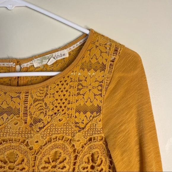 Rewind mustard yellow women’s 3/4 sleeve lace detail blouse fall top trendy - Picture 2 of 4